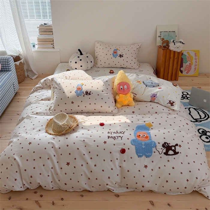 91家纺网 家纺一手货源 找家纺 暖生活 2026新款全棉纯棉水洗棉印+绣四件套（会员➖5 改床笠➕10） 星星小马