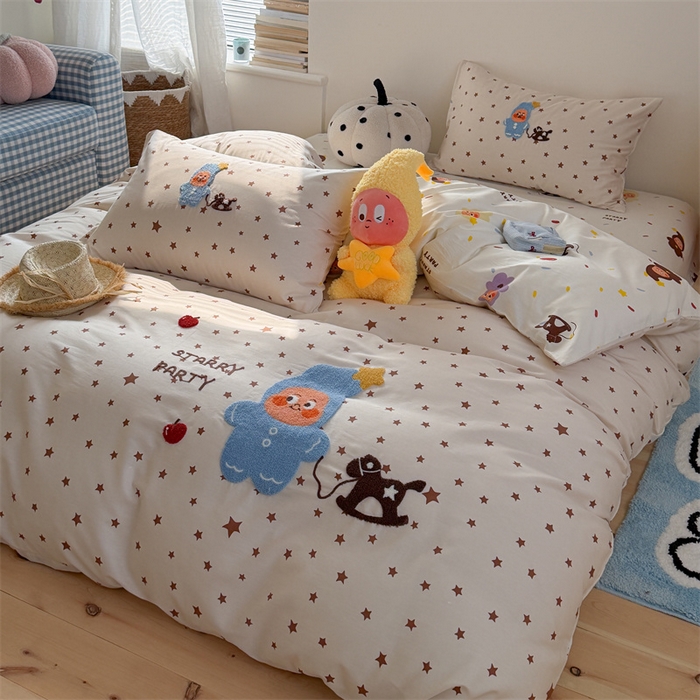 91家纺网 家纺一手货源 找家纺 暖生活 2026新款全棉纯棉水洗棉印+绣四件套（会员➖5 改床笠➕10） 星星小马