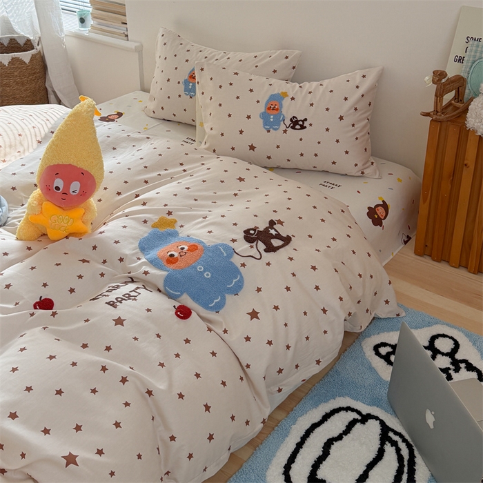 91家纺网 家纺一手货源 找家纺 暖生活 2026新款全棉纯棉水洗棉印+绣四件套（会员➖5 改床笠➕10） 星星小马