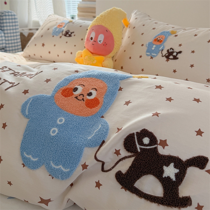 91家纺网 家纺一手货源 找家纺 暖生活 2026新款全棉纯棉水洗棉印+绣四件套（会员➖5 改床笠➕10） 星星小马