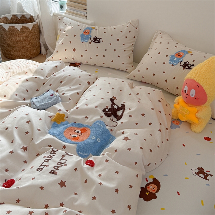 91家纺网 家纺一手货源 找家纺 暖生活 2026新款全棉纯棉水洗棉印+绣四件套（会员➖5 改床笠➕10） 星星小马