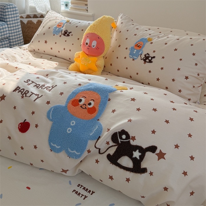 91家纺网 家纺一手货源 找家纺 暖生活 2026新款全棉纯棉水洗棉印+绣四件套（会员➖5 改床笠➕10） 星星小马