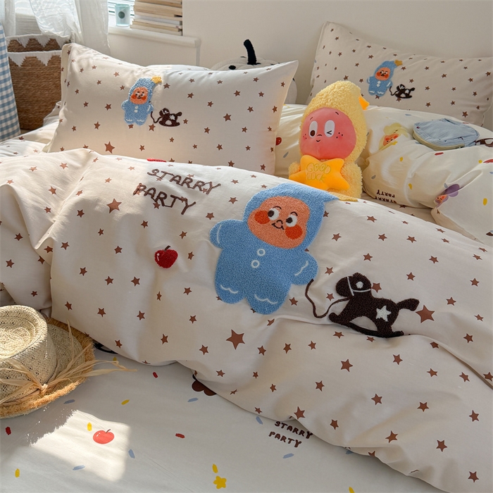 91家纺网 家纺一手货源 找家纺 暖生活 2026新款全棉纯棉水洗棉印+绣四件套（会员➖5 改床笠➕10） 星星小马
