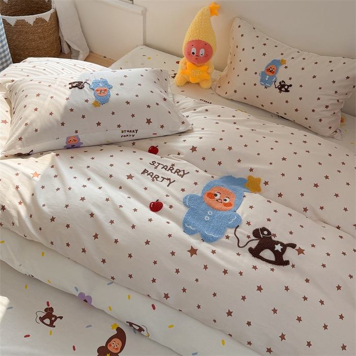 91家纺网 家纺一手货源 找家纺 暖生活 2026新款全棉纯棉水洗棉印+绣四件套（会员➖5 改床笠➕10） 星星小马
