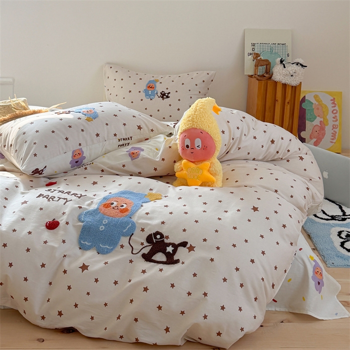 91家纺网 家纺一手货源 找家纺 暖生活 2026新款全棉纯棉水洗棉印+绣四件套（会员➖5 改床笠➕10） 星星小马