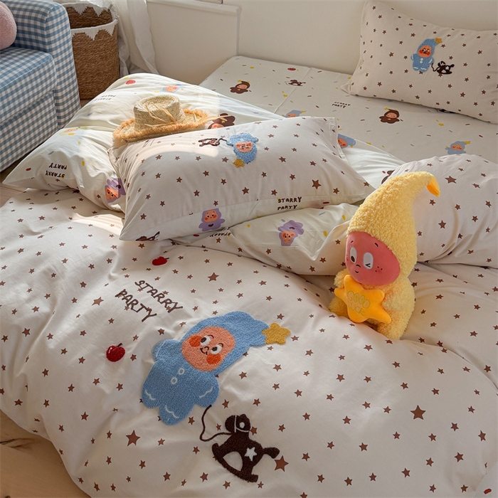91家纺网 家纺一手货源 找家纺 暖生活 2026新款全棉纯棉水洗棉印+绣四件套（会员➖5 改床笠➕10） 星星小马