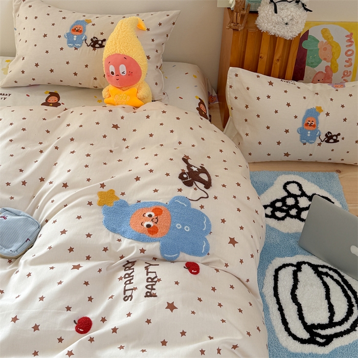 91家纺网 家纺一手货源 找家纺 暖生活 2026新款全棉纯棉水洗棉印+绣四件套（会员➖5 改床笠➕10） 星星小马