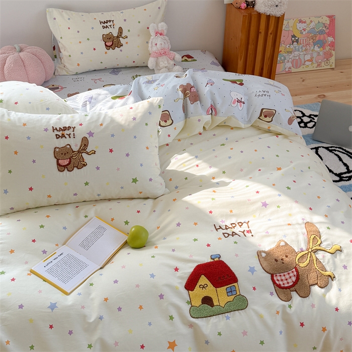 91家纺网 家纺一手货源 找家纺 暖生活 2026新款全棉纯棉水洗棉印+绣四件套（会员➖5 改床笠➕10） 星之家