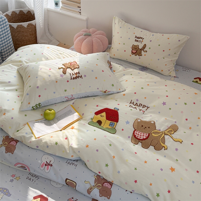 91家纺网 家纺一手货源 找家纺 暖生活 2026新款全棉纯棉水洗棉印+绣四件套（会员➖5 改床笠➕10） 星之家