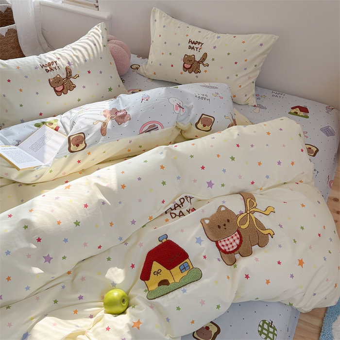 91家纺网 家纺一手货源 找家纺 暖生活 2026新款全棉纯棉水洗棉印+绣四件套（会员➖5 改床笠➕10） 星之家