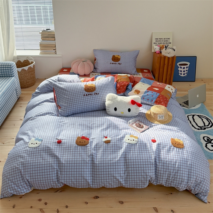 91家纺网 家纺一手货源 找家纺 暖生活 2026新款全棉纯棉水洗棉印+绣四件套（会员➖5 改床笠➕10） 樱桃小咪