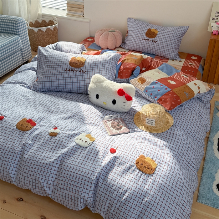 91家纺网 家纺一手货源 找家纺 暖生活 2026新款全棉纯棉水洗棉印+绣四件套（会员➖5 改床笠➕10） 樱桃小咪