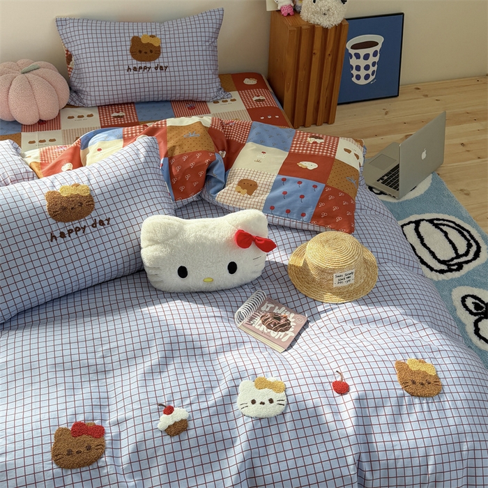 91家纺网 家纺一手货源 找家纺 暖生活 2026新款全棉纯棉水洗棉印+绣四件套（会员➖5 改床笠➕10） 樱桃小咪