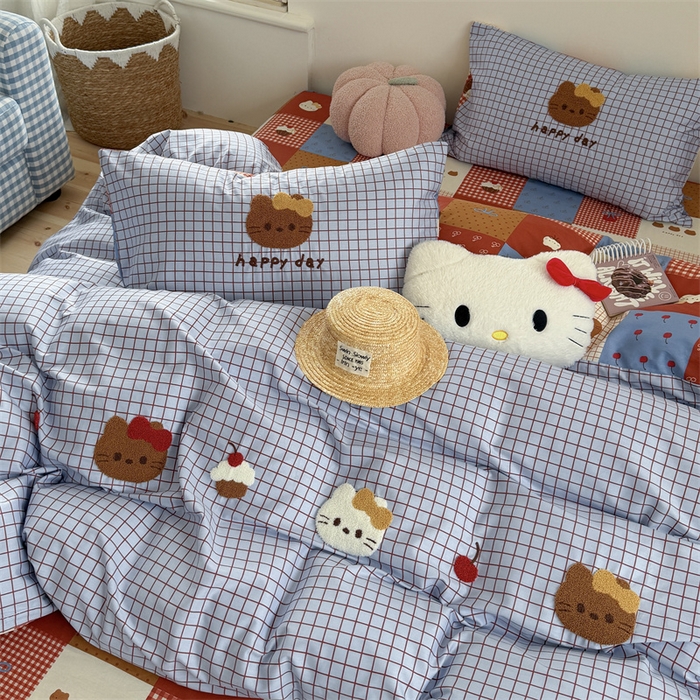 91家纺网 家纺一手货源 找家纺 暖生活 2026新款全棉纯棉水洗棉印+绣四件套（会员➖5 改床笠➕10） 樱桃小咪