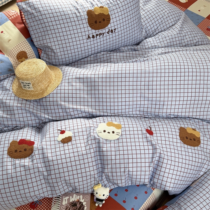 91家纺网 家纺一手货源 找家纺 暖生活 2026新款全棉纯棉水洗棉印+绣四件套（会员➖5 改床笠➕10） 樱桃小咪