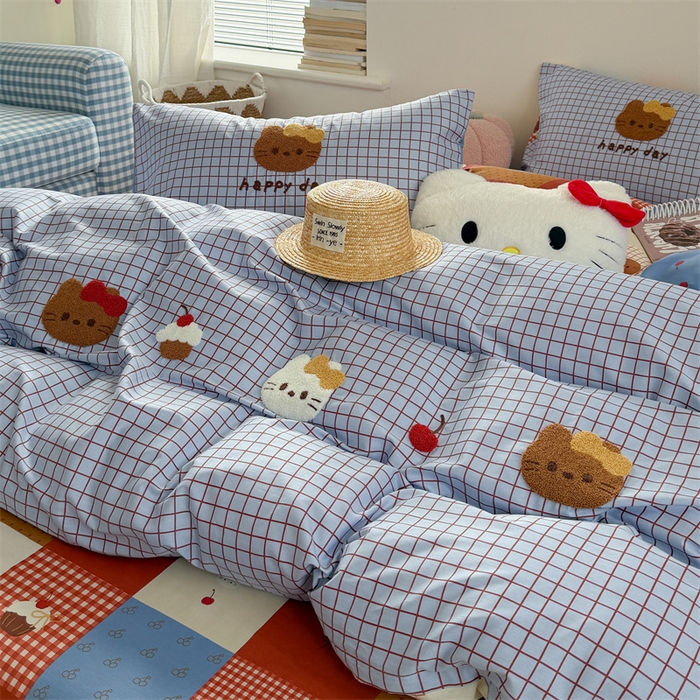 91家纺网 家纺一手货源 找家纺 暖生活 2026新款全棉纯棉水洗棉印+绣四件套（会员➖5 改床笠➕10） 樱桃小咪