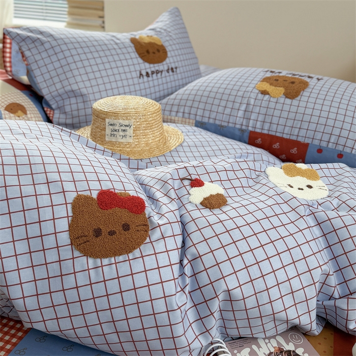 91家纺网 家纺一手货源 找家纺 暖生活 2026新款全棉纯棉水洗棉印+绣四件套（会员➖5 改床笠➕10） 樱桃小咪