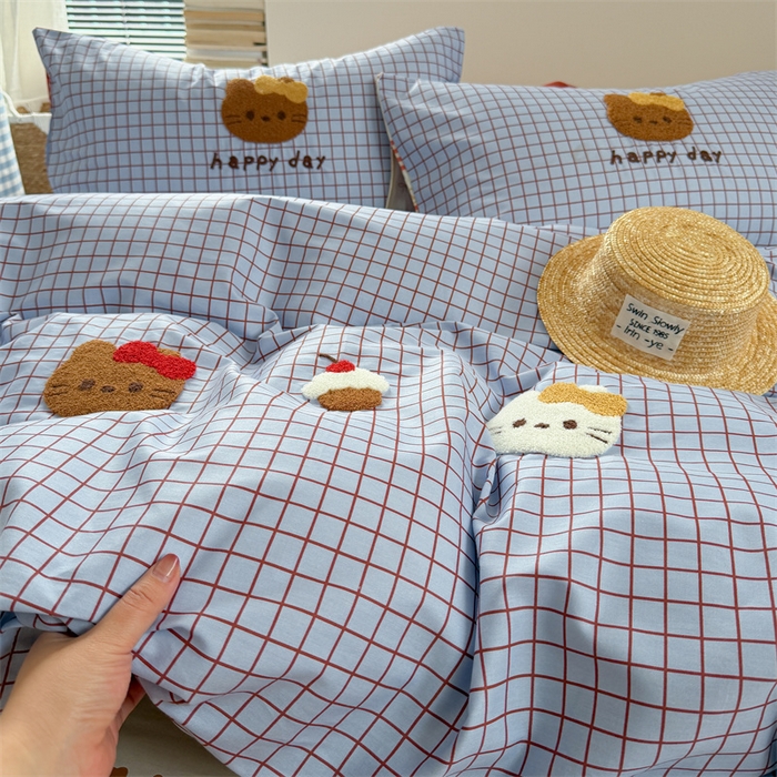 91家纺网 家纺一手货源 找家纺 暖生活 2026新款全棉纯棉水洗棉印+绣四件套（会员➖5 改床笠➕10） 樱桃小咪