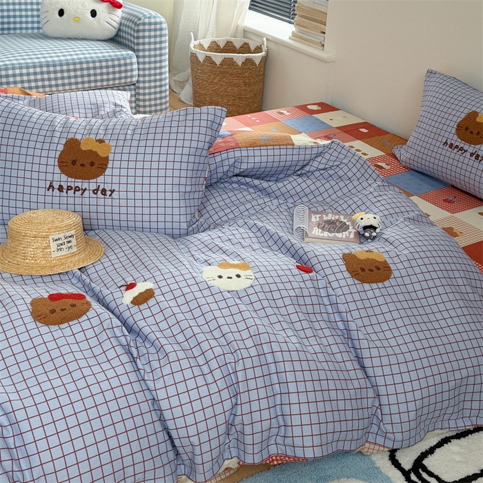 91家纺网 家纺一手货源 找家纺 暖生活 2026新款全棉纯棉水洗棉印+绣四件套（会员➖5 改床笠➕10） 樱桃小咪