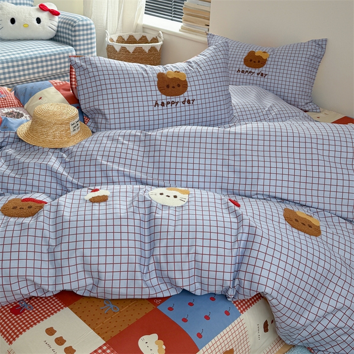 91家纺网 家纺一手货源 找家纺 暖生活 2026新款全棉纯棉水洗棉印+绣四件套（会员➖5 改床笠➕10） 樱桃小咪