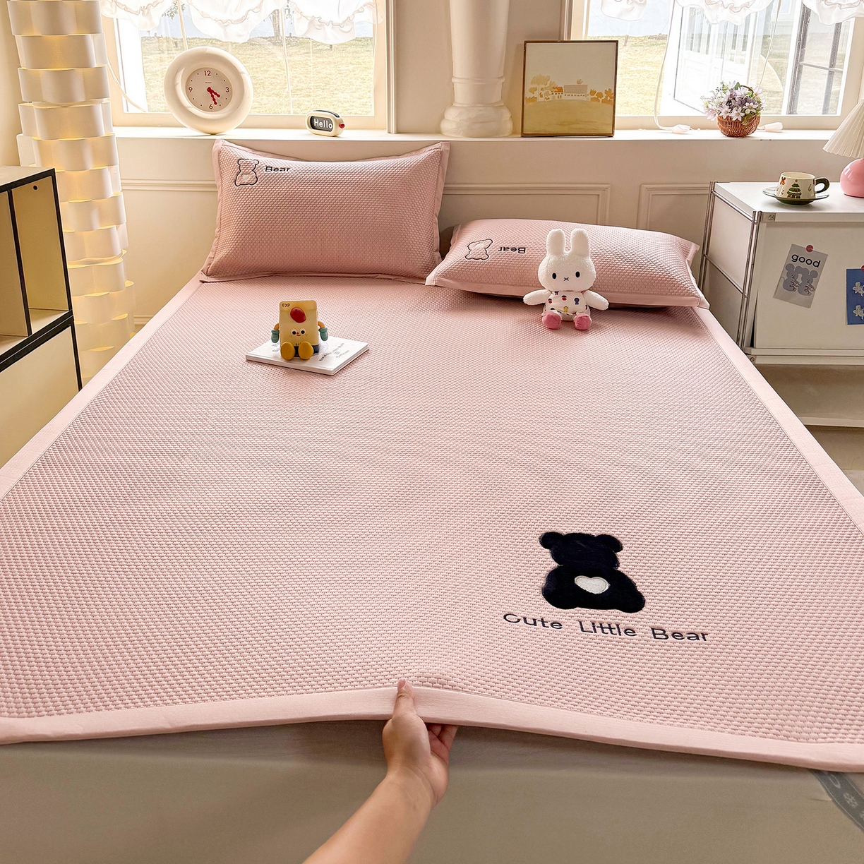 卡初家居（原微来） 2026春夏新款A类乙纶冰豆豆凉感席绣花席凉席席子-炫酷熊系列 炫酷熊-芭蕾粉