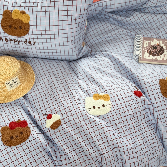 91家纺网 家纺一手货源 找家纺 暖生活 2026新款全棉纯棉水洗棉印+绣四件套（会员➖5 改床笠➕10） 樱桃小咪