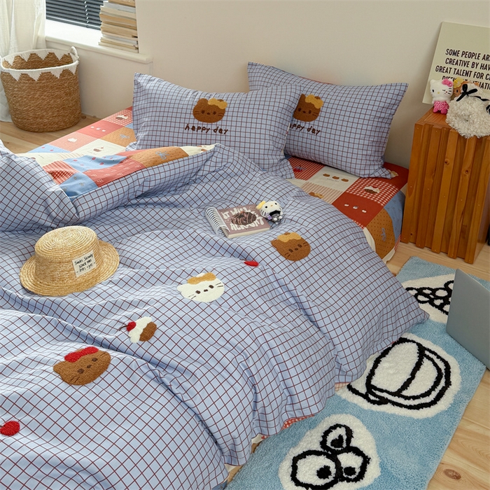 91家纺网 家纺一手货源 找家纺 暖生活 2026新款全棉纯棉水洗棉印+绣四件套（会员➖5 改床笠➕10） 樱桃小咪