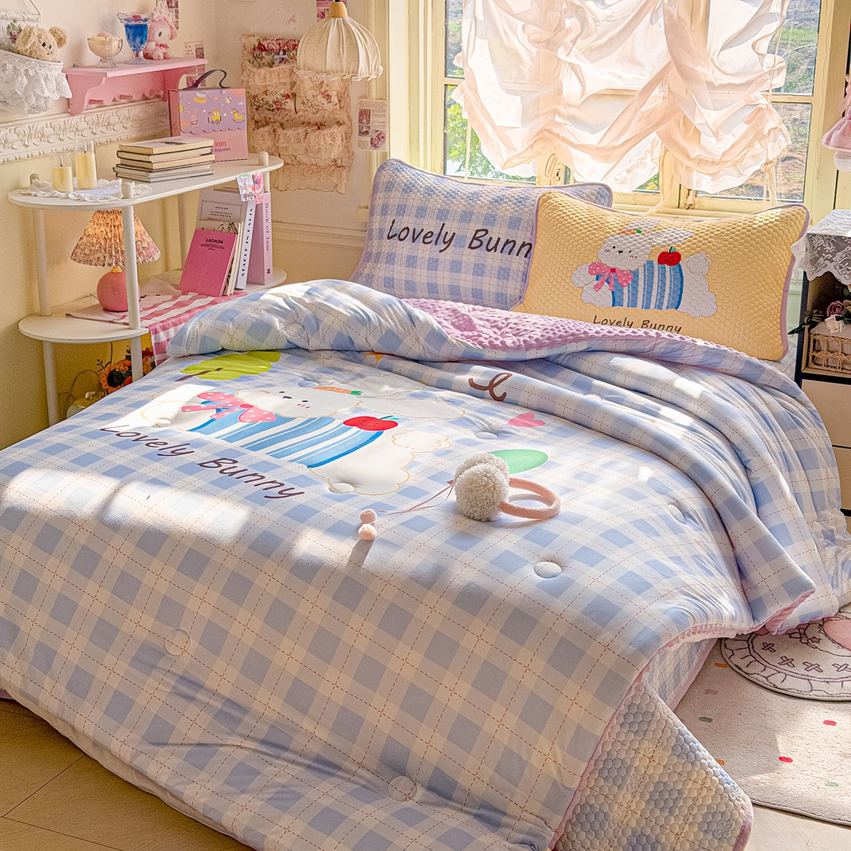 91家纺网 家纺一手货源 找家纺 宜家坊 2026直播热款A类针织棉豆豆被夏被春秋被空调被儿童学生大版卡通被子被芯 小兔乖乖