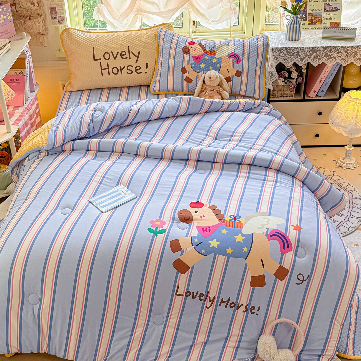 91家纺网 家纺一手货源 找家纺 宜家坊 2026直播热款A类针织棉豆豆被夏被春秋被空调被儿童学生大版卡通被子被芯 要嘛有马