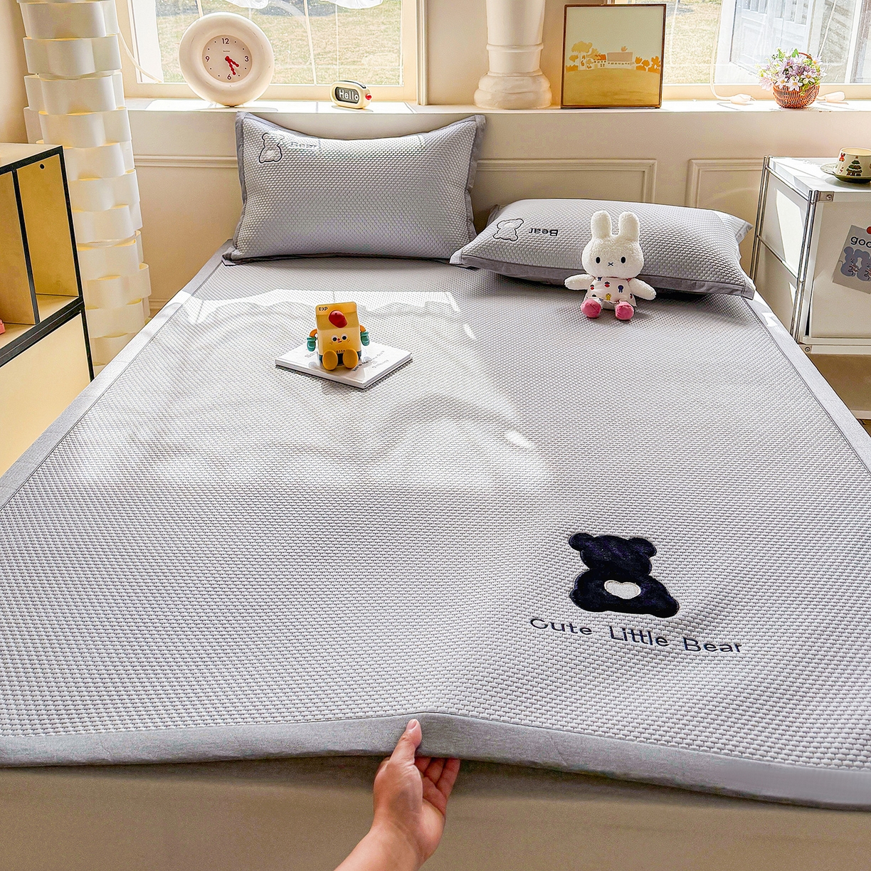 卡初家居（原微来） 2026春夏新款A类乙纶冰豆豆凉感席绣花席凉席席子-炫酷熊系列 炫酷熊-摩登灰
