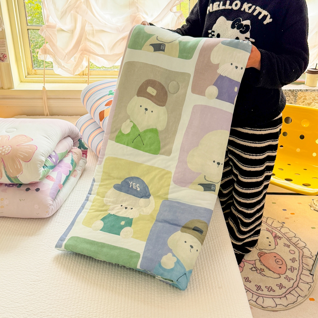 91家纺网 家纺一手货源 找家纺 宜家坊 2026直播热款A类针织棉豆豆被夏被春秋被空调被儿童学生大版卡通被子被芯 叠拍组合图