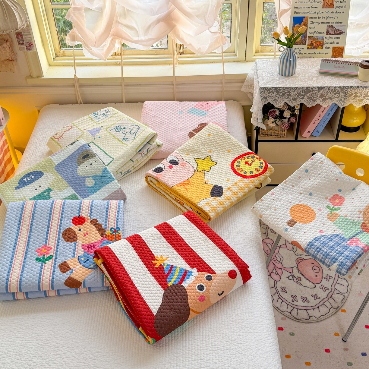 91家纺网 家纺一手货源 找家纺 宜家坊 2026直播热款A类针织棉豆豆被夏被春秋被空调被儿童学生大版卡通被子被芯 叠拍组合图