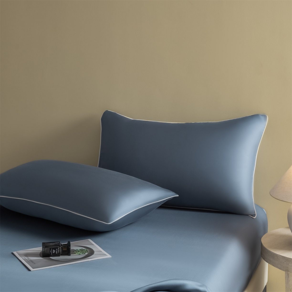 91家纺网 家纺一手货源 找家纺 （总）美澳家纺 2026春夏新款纯色刺绣凉感水洗冰丝真丝床笠三件套