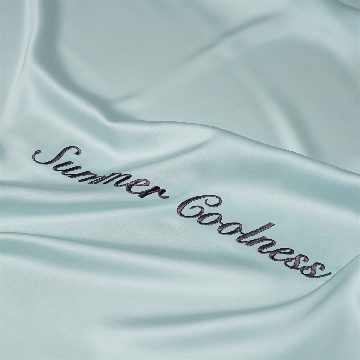 91家纺网 家纺一手货源 找家纺 美澳家纺 2026春夏新款纯色刺绣凉感水洗冰丝真丝床笠三件套 冰川蓝