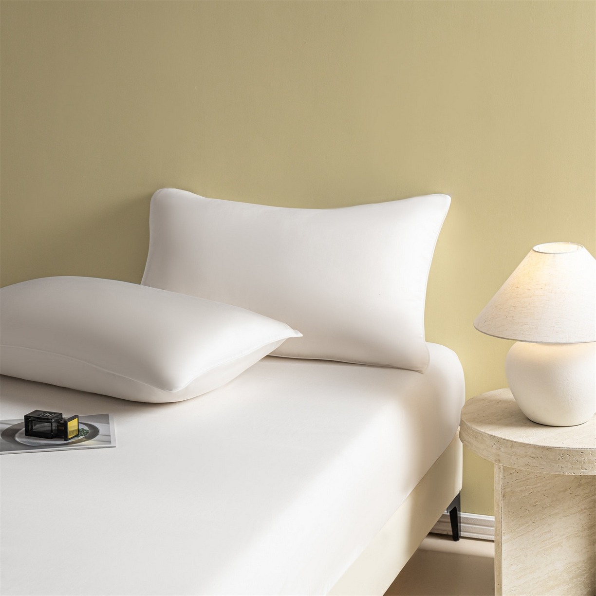 91家纺网 家纺一手货源 找家纺 美澳家纺 2026春夏新款纯色刺绣凉感水洗冰丝真丝床笠三件套 贵族白