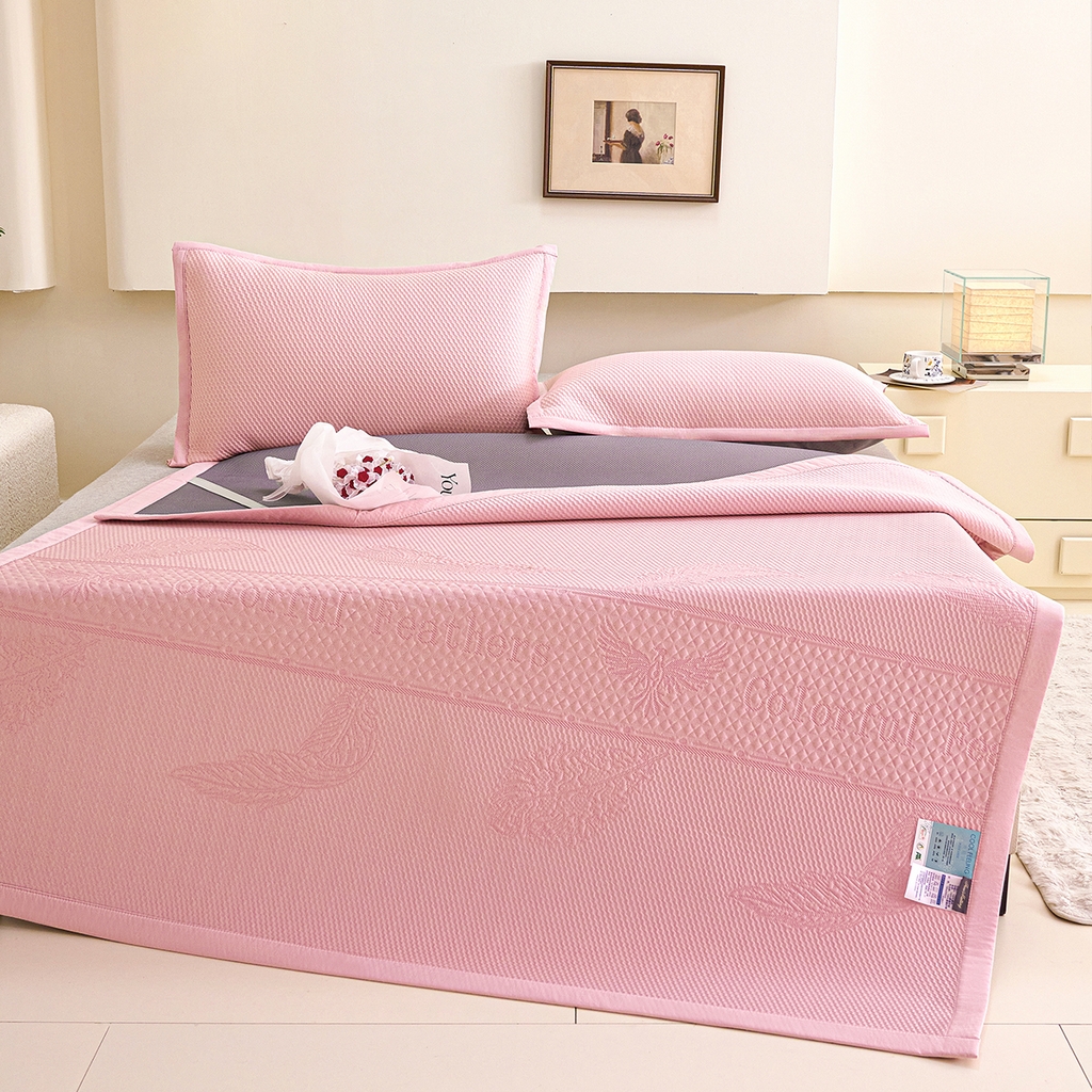 91家纺网 家纺一手货源 找家纺 莱家富 2026新款A类凉感豆豆席凉席席子-平铺款 平铺款-羽毛粉