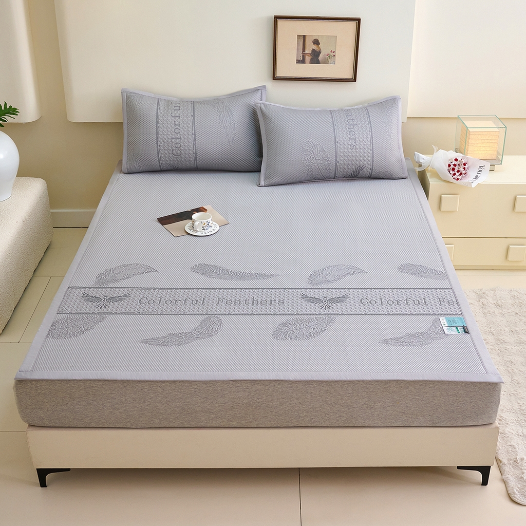 91家纺网 家纺一手货源 找家纺 莱家富 2026新款A类凉感豆豆席凉席席子-平铺款 平铺款-羽毛灰