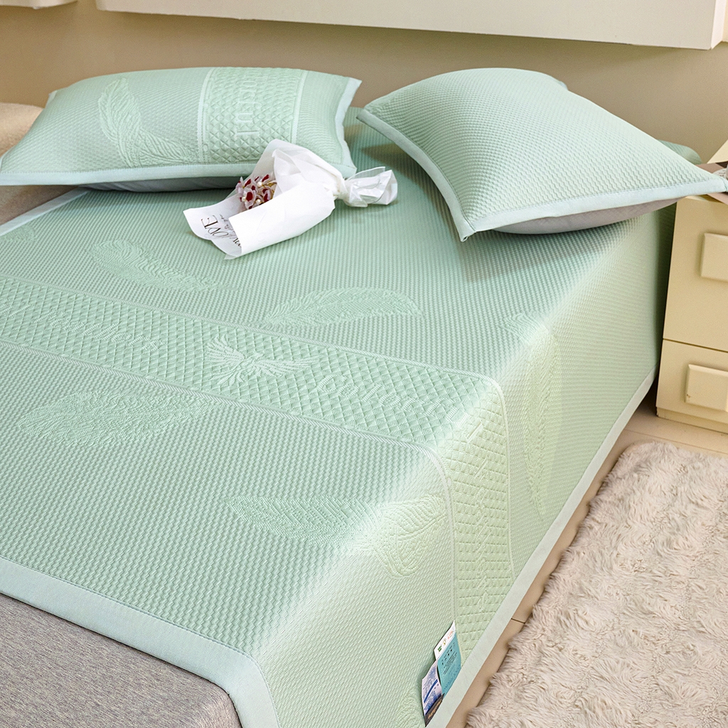 91家纺网 家纺一手货源 找家纺 莱家富 2026新款A类凉感豆豆席凉席席子-平铺款 平铺款-羽毛绿