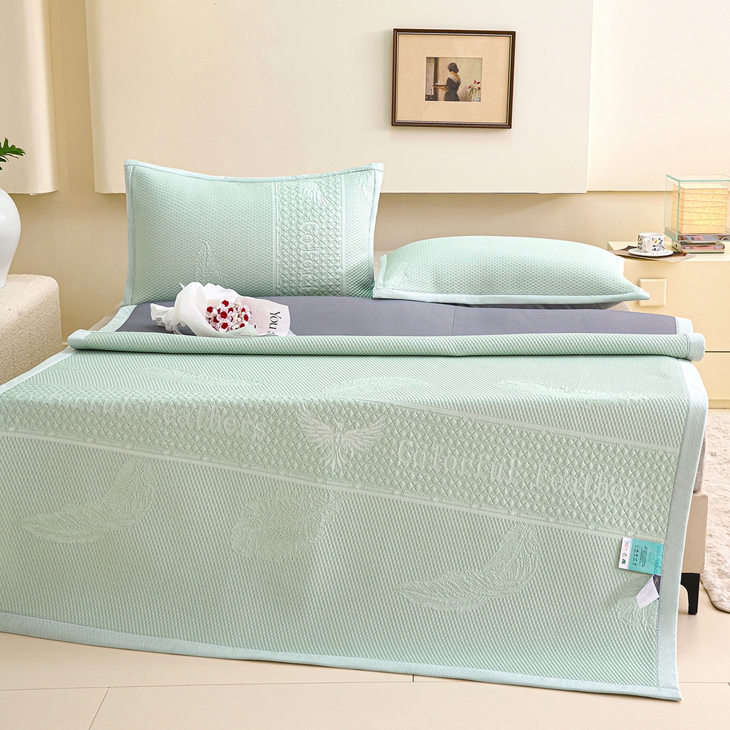 91家纺网 家纺一手货源 找家纺 莱家富 2026新款A类凉感豆豆席凉席席子-平铺款 平铺款-羽毛绿