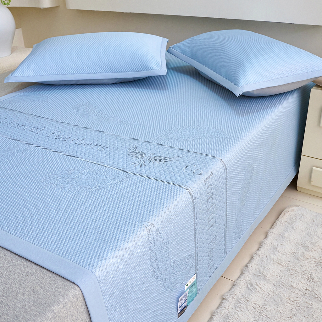 91家纺网 家纺一手货源 找家纺 莱家富 2026新款A类凉感豆豆席凉席席子-平铺款 平铺款-羽毛蓝