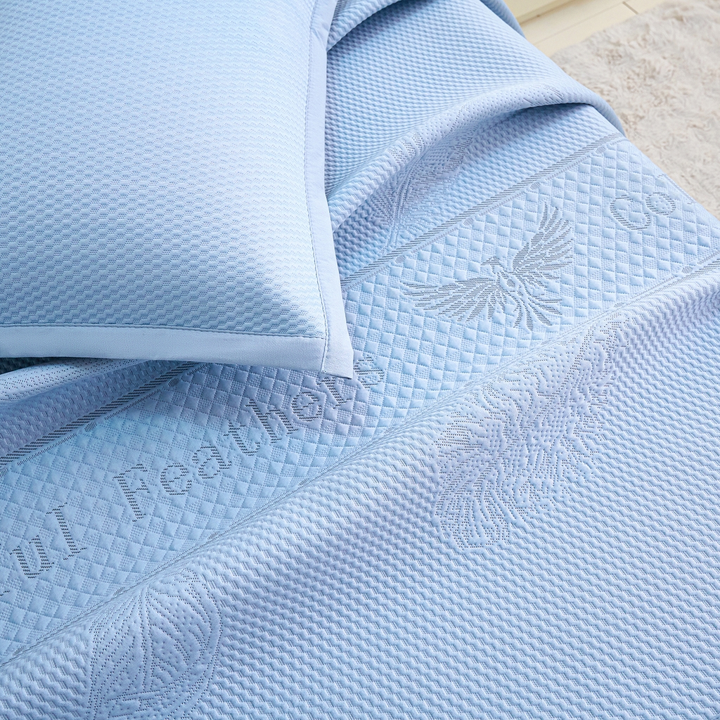 91家纺网 家纺一手货源 找家纺 莱家富 2026新款A类凉感豆豆席凉席席子-平铺款 平铺款-羽毛蓝