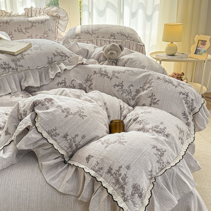 91家纺网 家纺一手货源 找家纺 （总）大麦家纺 2026新款水洗色织棉麻花边四件套