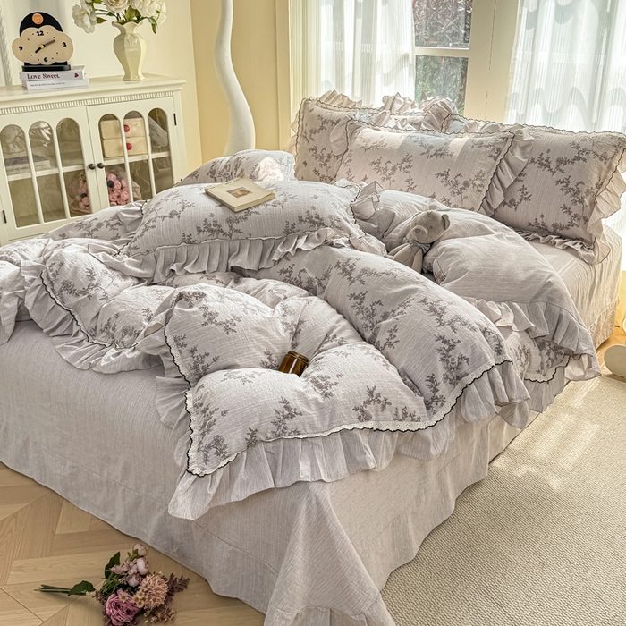 91家纺网 家纺一手货源 找家纺 （总）大麦家纺 2026新款水洗色织棉麻花边四件套