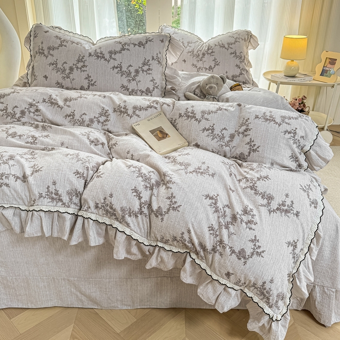 91家纺网 家纺一手货源 找家纺 （总）大麦家纺 2026新款水洗色织棉麻花边四件套