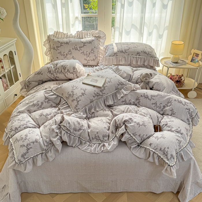 91家纺网 家纺一手货源 找家纺 （总）大麦家纺 2026新款水洗色织棉麻花边四件套