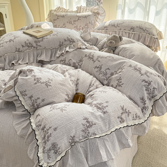 91家纺网 家纺一手货源 找家纺 （总）大麦家纺 2026新款水洗色织棉麻花边四件套