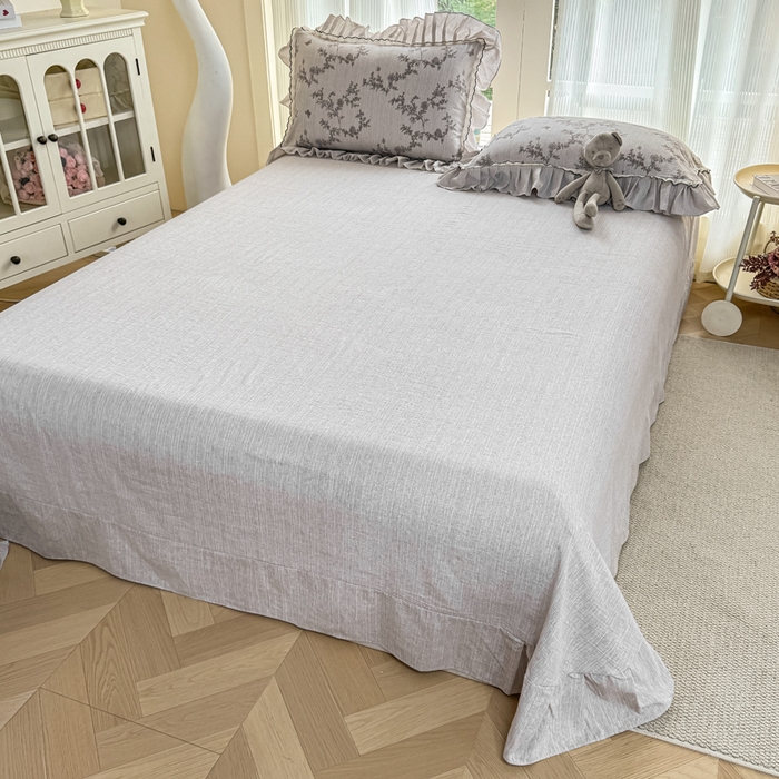 91家纺网 家纺一手货源 找家纺 大麦家纺 2026新款水洗色织棉麻花边四件套 黯费尔岛