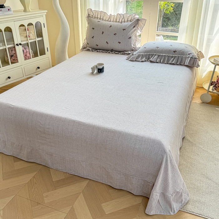 91家纺网 家纺一手货源 找家纺 大麦家纺 2026新款水洗色织棉麻花边四件套 点点木马