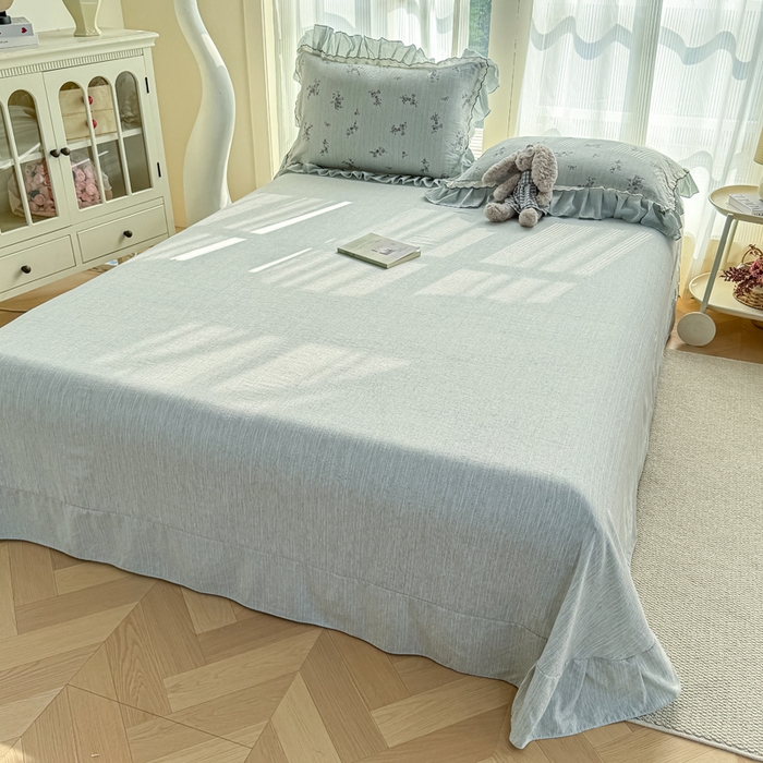 91家纺网 家纺一手货源 找家纺 大麦家纺 2026新款水洗色织棉麻花边四件套 繁花