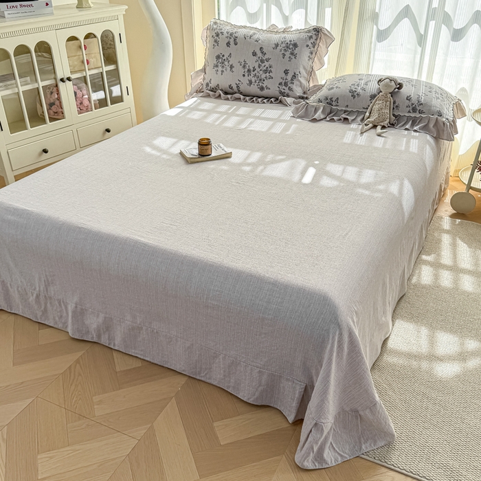 91家纺网 家纺一手货源 找家纺 大麦家纺 2026新款水洗色织棉麻花边四件套 繁花似锦